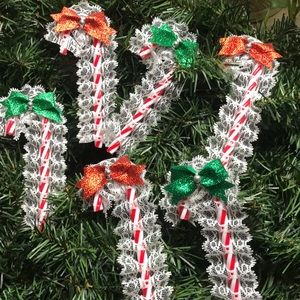 Set Of 4 Acrylic Candy Canes Ornaments